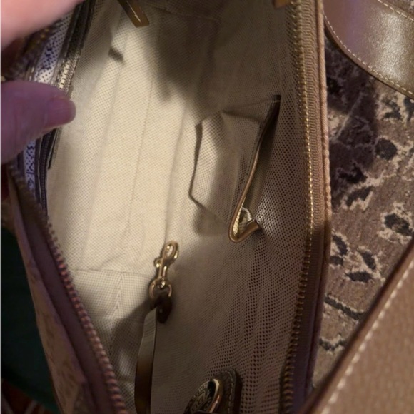 Dooney & Burke Khaki Leather Signature Print Hobo Brown Medium Shoulder Bag. - Picture 4 of 5